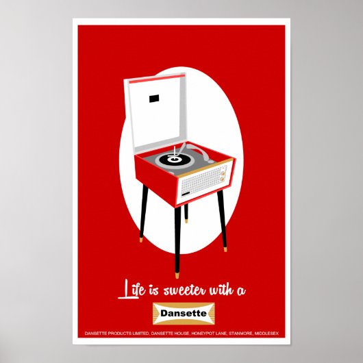 Retro Dansette red record player Pop Art poster (Voorkant)