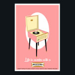 Retro Dansette roze platenspeler Pop Art poster<br><div class="desc">Retro Salmon Pink en Cream Dansette Bermuda platenspeler adverteren met Pop Art poster</div>