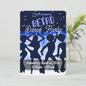 Retro Dansfeest Blauw Kaart (Staand voorkant)