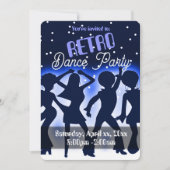 Retro Dansfeest Blauw Kaart (Voorkant)