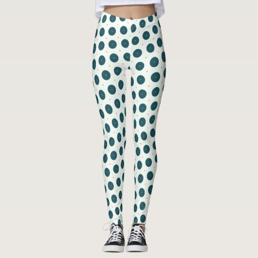 Retro Dark Blauwgroen Polka Dot Pattern - Minimali Leggings (Voorkant)