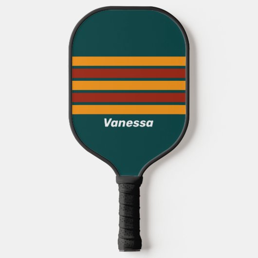 Retro Dark Blauwgroen Splash Over Striping Met Naa Pickleball Paddle (Voorkant)