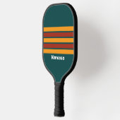 Retro Dark Blauwgroen Splash Over Striping Met Naa Pickleball Paddle (Links)