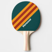 Retro Dark Blauwgroen Splash Stripes met Naam Tafeltennisbatje (Voorkant)
