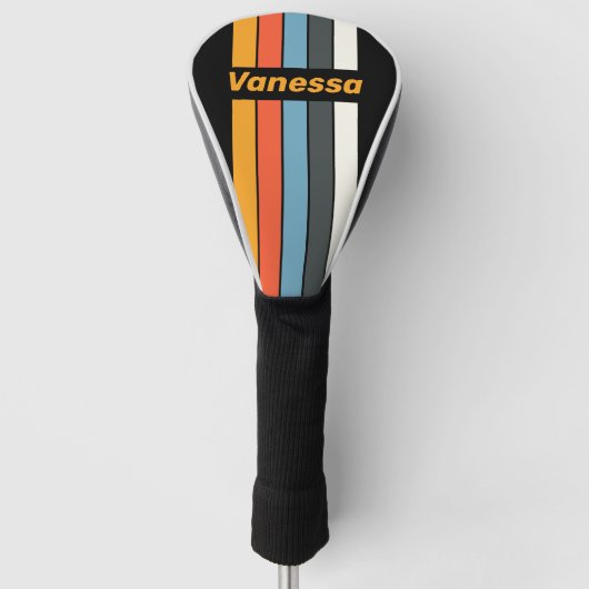 Retro Dark Rainbow Pin Striped with Name Golfheadcover (Voorkant)