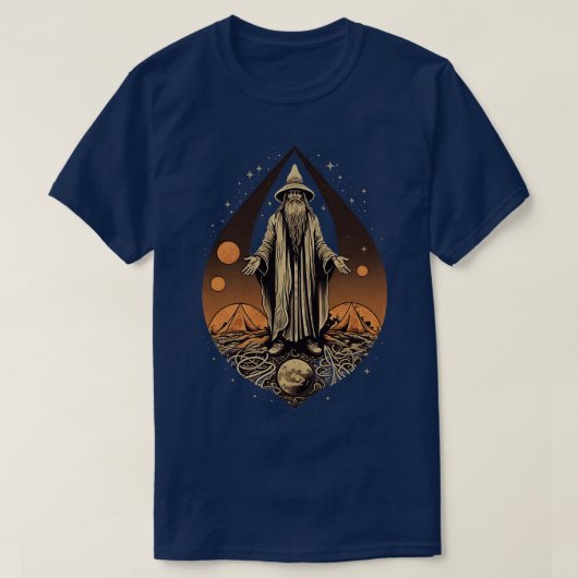 Retro Dark Wizard Fantasy illustratie T-shirt (Design voorkant)