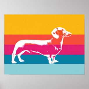 Retro Das Silhouet – Kleurrijke Pop-Hond Kunst Poster