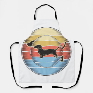 Retro Daschund Zonneondergang Hond Shirt Ontwerp_1 Schort