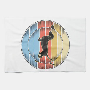 Retro Daschund Zonneondergang Hond Shirt Ontwerp_1 Theedoek