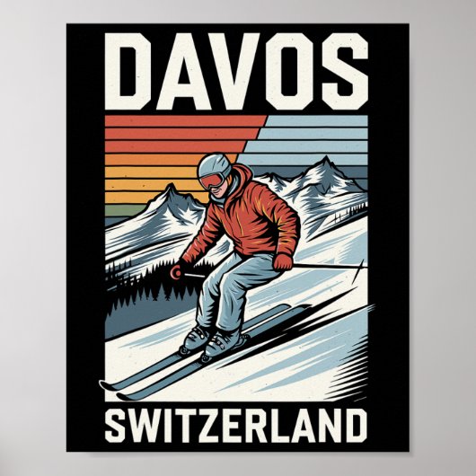 Retro Davos Zwitserland Ski Resort Poster (Voorkant)
