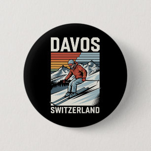 Retro Davos Zwitserland Ski Resort Ronde Button 5,7 Cm