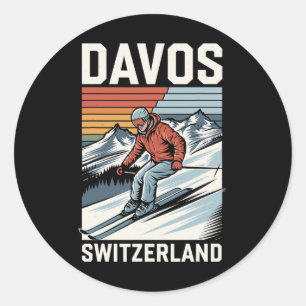 Retro Davos Zwitserland Ski Resort Ronde Sticker