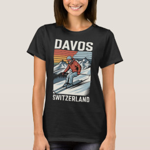 Retro Davos Zwitserland Ski Resort T-shirt