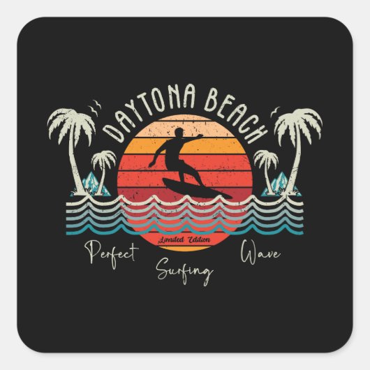 Retro Daytona Beach Surfen Vierkante Sticker (Voorkant)