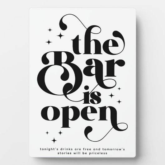Retro De Bar is Open  Typografie Fotoplaat (voorkant)