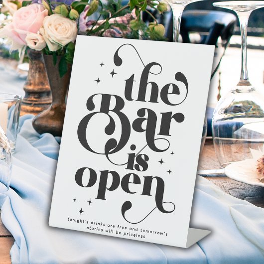 Retro De Bar is Open  Typografie Reclamebord Met Voetstuk