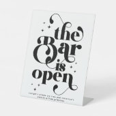 Retro De Bar is Open  Typografie Reclamebord Met Voetstuk (Voorkant)