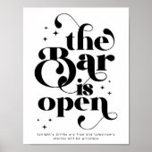 Retro De Bar is Open Typografie | Zwart Poster (Voorkant)