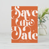 Retro  De datumfoto opslaan | Oranje roze Aankondiging (Staand voorkant)