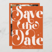 Retro  De datumfoto opslaan | Oranje roze Aankondiging (Voorkant / Achterkant)