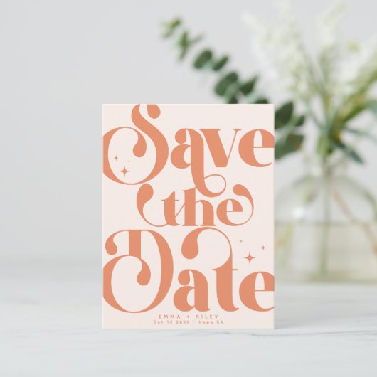 Retro De datumfoto opslaan | terracotta Briefkaart (Staand voorkant)