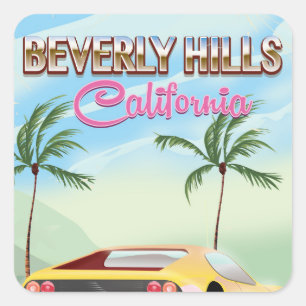 Retro de reisposter van Beverly Hills Californië Vierkante Sticker