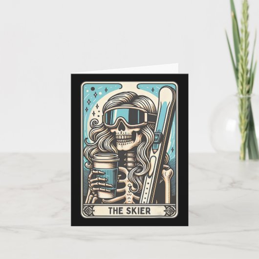 Retro De Skier Tarot Kaart Funny Skeleton Skier Sk (Voorkant)