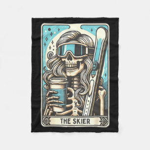 Retro de skiër tarot kaart grappig skelet skiër fleece deken