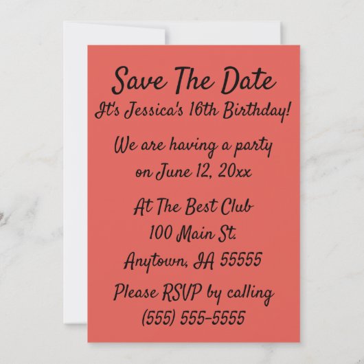 Retro De vrouw in een roze baljurk, Save The Date Kaart (Achterkant)