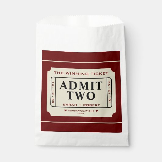 Retro De Winnende Ticket Stub Geef Twee Bruiloft t Bedankzakje (Voorkant)