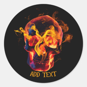 Retro Dead Burning Skelet Schedel in Vuur DIY Naam Ronde Sticker