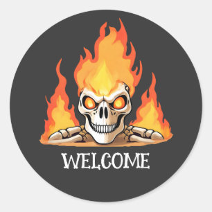 Retro Dead Burning Skelet Schedel in Vuur DIY Naam Ronde Sticker