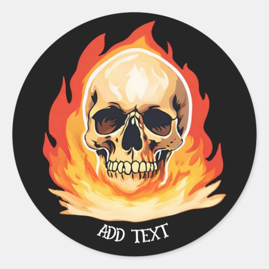 Retro Dead Burning Skelet Schedel in Vuur DIY Naam Ronde Sticker (Voorkant)