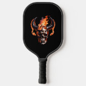 Retro Dead Burning Skull met hoorn in Vuur Pickleball Paddle (Achterkant)