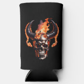 Retro Dead Burning Skull met hoorn in Vuur Seltzer Blikjeskoeler (Voorkant)