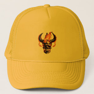 Retro Dead Burning Skull met hoorn in Vuur Trucker Pet