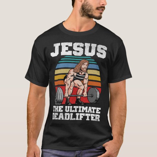 Retro Deadlift Jesus Christian Weightlifting Worko T-shirt (Voorkant)