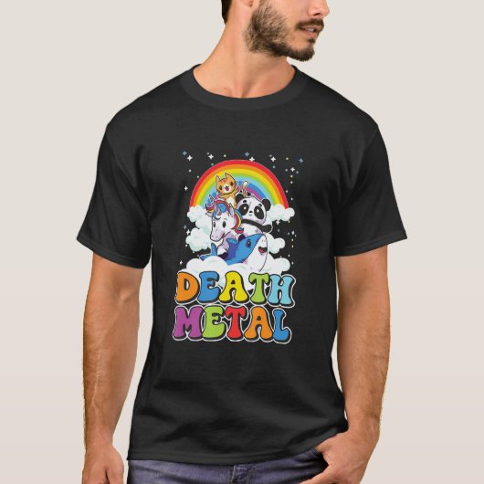 Retro Death Metal Cat Rainbow T-shirt (Voorkant)