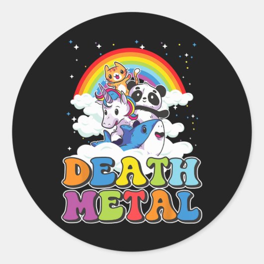 Retro Death Metal Cat Rainbow Unicorn Funny Heavy Ronde Sticker (Voorkant)