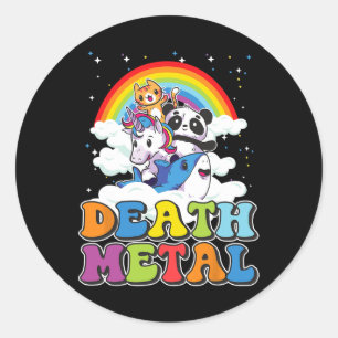 Retro Death Metal Cat Rainbow Unicorn Funny Heavy Ronde Sticker