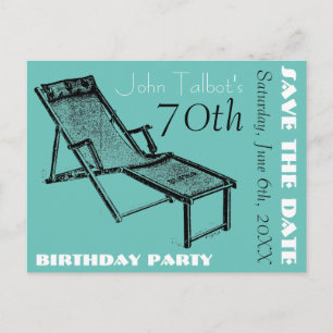 Retro Deckchair 70th verjaardagsfeest Save the Dat Aankondigingskaart