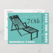 Retro Deckchair 70th verjaardagsfeest Save the Dat Aankondigingskaart (Voorkant / Achterkant)