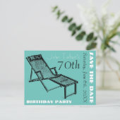 Retro Deckchair 70th verjaardagsfeest Save the Dat Aankondigingskaart (Staand voorkant)
