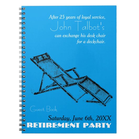 Retro Deckstoel Retirement Party Blue Guest Book 2 Notitieboek (Voorkant)