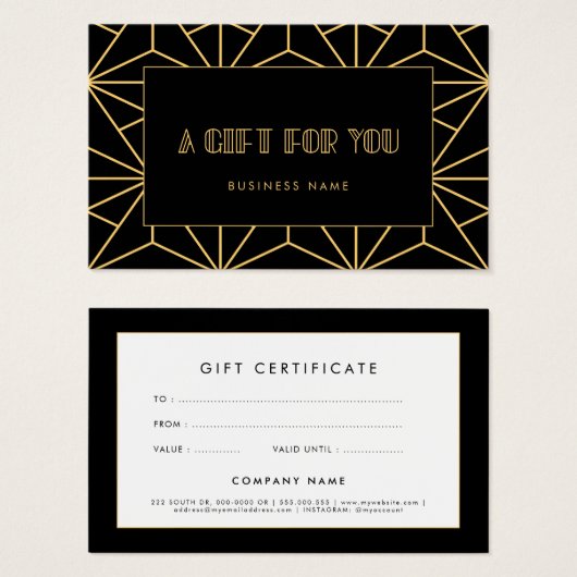 Retro  deco cadeaubon visitekaartje (Voorkant /achterkant)