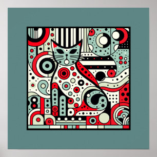Retro Deco Cat Art Print – grillige katachtige