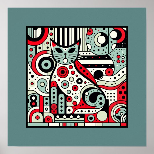 Retro Deco Cat Art Print – grillige katachtige (Voorkant)