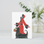 Retro  deco dame kerstavond feestdagenkaart (Staand voorkant)