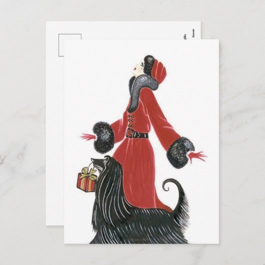 Retro  deco dame kerstavond feestdagenkaart (Voorkant / Achterkant)