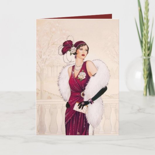 Retro deco-dame kerstfeestdag feestdagen kaart (Voorkant)